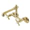 Kingston Brass KS7222BEX Two-Handle Wall Mount Kitchen Faucet, Polished Brass KS7222BEX - alternate 1
